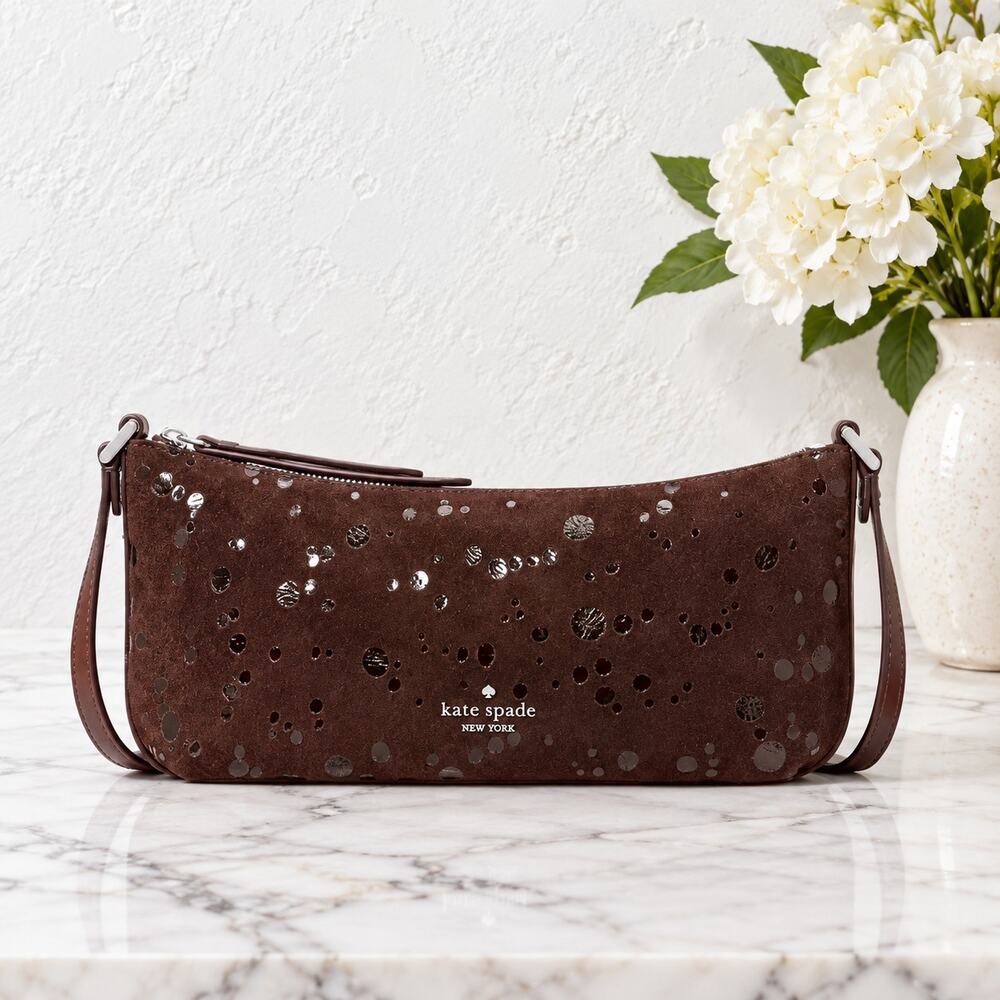 NWT Kate Spade Lenox Suede Dots Mini Crossbody Bag Hot Fudge Brown KP161